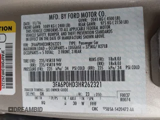 2017 Ford Fusion SE with VIN 3FA6P0HD3HR262321, listed as a IAAI auction lot 41948717 with 80,912 mi miles. Bid and sale history available at carsss.com. Image 9.