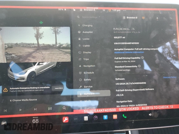 2019 Tesla Model 3 Mid Range with VIN 5YJ3E1EA4KF401500, listed as a Copart auction lot 80029064 with 100,077 mi miles and Salvage Title. Bid and sale history available at carsss.com. Image 9.