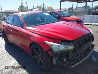 2017 Infiniti Q50 Red Sport 400 with VIN JN1FV7AP5HM850522, listed as a IAAI auction lot 40692592 with 57,387 mi miles. Bid and sale history available at carsss.com. Image 1.