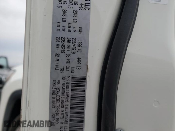 2018 Jeep Compass Limited with VIN 3C4NJCCB3JT374544, listed as a Copart auction lot 46948285 with 72,952 mi miles and Salvage Title. Bid and sale history available at carsss.com. Image 12.