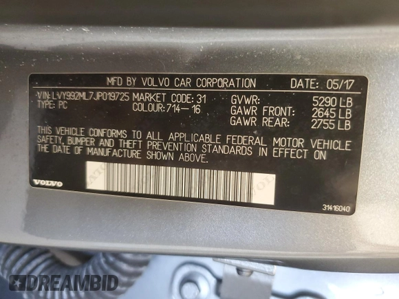 2018 Volvo S90 Inscription with VIN LVY992ML7JP019725, listed as a Copart auction lot 50724165 with 237,757 mi miles and Clean Title. Bid and sale history available at carsss.com. Image 12.