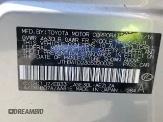 2016 Lexus IS 200t with VIN JTHBA1D23G5020035, listed as a Copart auction lot 55495915 with 118,816 mi miles and Salvage title. Bid and sale history available at DreamBid. Image 12.
