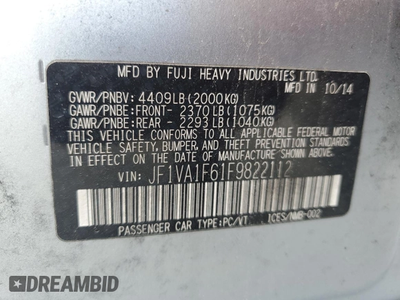 2015 Subaru WRX Premium with VIN JF1VA1F61F9822112, listed as a Copart auction lot 52741635 with 96,184 mi miles and Clean title. Bid and sale history available at DreamBid. Image 12.