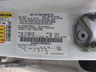2019 Ford Fusion S with VIN 3FA6P0G72KR268355, listed as a IAAI auction lot 41514065 with 40,099 mi miles and . Bid and sale history available at DreamBid. Image 9.