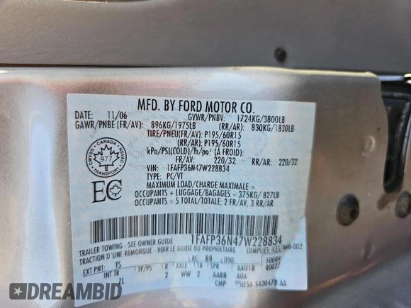 2007 Ford Focus SE with VIN 1FAFP36N47W228834, listed as a Copart auction lot 77467474 with 181,073 mi miles and Clean Title. Bid and sale history available at carsss.com. Image 10.