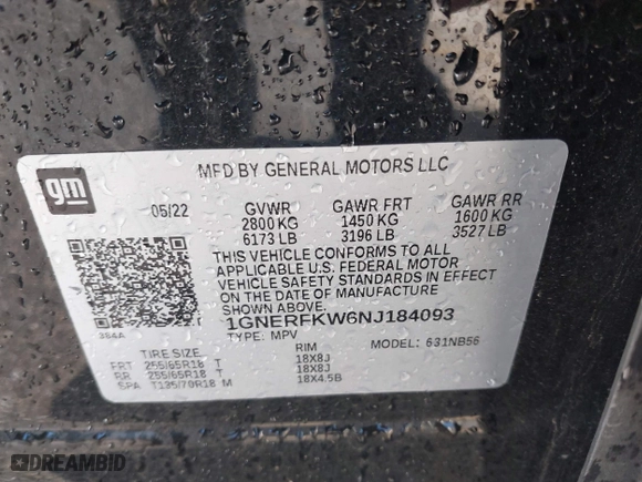 2022 Chevrolet Traverse LS with VIN 1GNERFKW6NJ184093, listed as a IAAI auction lot 41867296 with 28,733 mi miles. Bid and sale history available at carsss.com. Image 9.