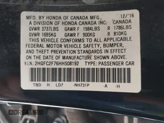 2017 Honda Civic Sedan EX with VIN 2HGFC2F76HH508192, listed as a IAAI auction lot 41681443 with 113,994 mi miles. Bid and sale history available at carsss.com. Image 9.