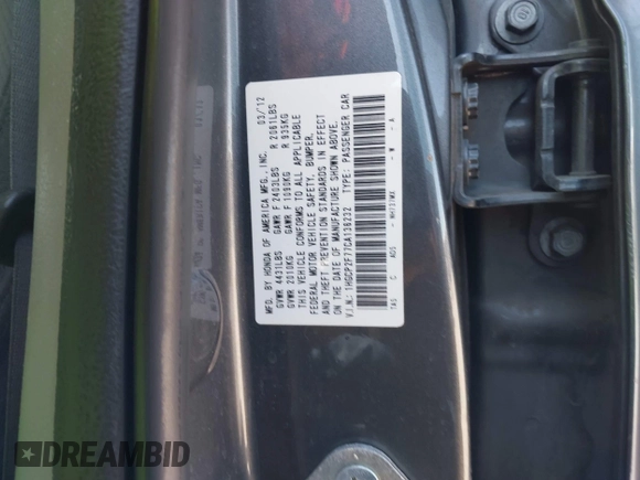 2012 Honda Accord EX with VIN 1HGCP2F77CA136232, listed as a IAAI auction lot 42219752 with 158,649 mi miles and . Bid and sale history available at DreamBid. Image 9.