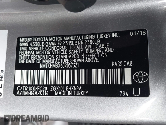 2018 Toyota C-HR XLE with VIN NMTKHMBX6JR057321, listed as a IAAI auction lot 41894322 with 50,606 mi miles. Bid and sale history available at carsss.com. Image 9.
