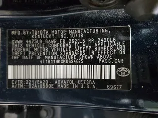 2019 Toyota Camry LE with VIN 4T1B11HKXKU694625, listed as a Copart auction lot 53539295 with 188,877 mi miles and Clean Title. Bid and sale history available at carsss.com. Image 12.