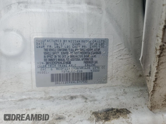 2017 Nissan Note SL with VIN 3N1CE2CPXHL374930, listed as a Copart auction lot 42315365 with 46,363 mi miles and Salvage title. Bid and sale history available at DreamBid. Image 14.