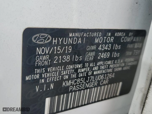 2020 Hyundai Ioniq Electric Limited with VIN KMHC85LJ7LU061264, listed as a Copart auction lot 72022244 with 46,582 mi miles and Salvage Title. Bid and sale history available at carsss.com. Image 13.