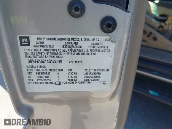 2004 Chevrolet Suburban Z71 z VIN 3GNFK16Z14G122679, wystawiony jako IAAI lot #41979958 z przebiegiem 238 912 mil mil oraz . Historia ofert i sprzedaży dostępna na DreamBid. Obrazek 9.
