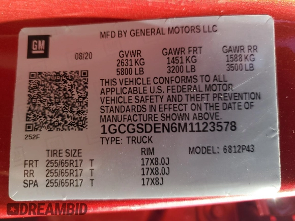 2021 Chevrolet Colorado 2WD Z71 with VIN 1GCGSDEN6M1123578, listed as a Copart auction lot 58179025 with 71,664 mi miles and Salvage title. Bid and sale history available at DreamBid. Image 12.