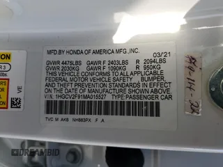 2021 Honda Accord Touring z VIN 1HGCV2F91MA015527, wystawiony jako Copart lot #53843735 z przebiegiem 49 602 mil mil oraz Szkoda całkowita • Salvage title. Historia ofert i sprzedaży dostępna na DreamBid. Obrazek 12.
