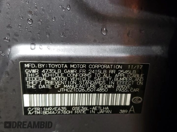 2018 Lexus IS 350 z VIN JTHCZ1D26J5014850, wystawiony jako Copart lot #87362394 z przebiegiem 154 912 mil mil oraz Szkody całkowita. Historia ofert i sprzedaży dostępna na DreamBid. Obrazek 12.