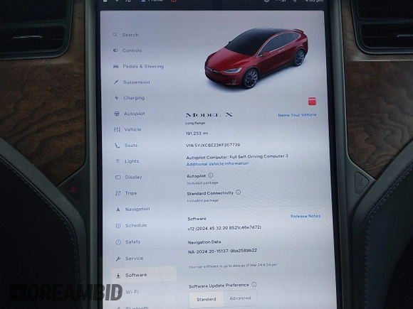 2019 Tesla Model X 75D with VIN 5YJXCBE23KF207739, listed as a IAAI auction lot 41808567 with 191,233 mi miles and . Bid and sale history available at DreamBid. Image 7.