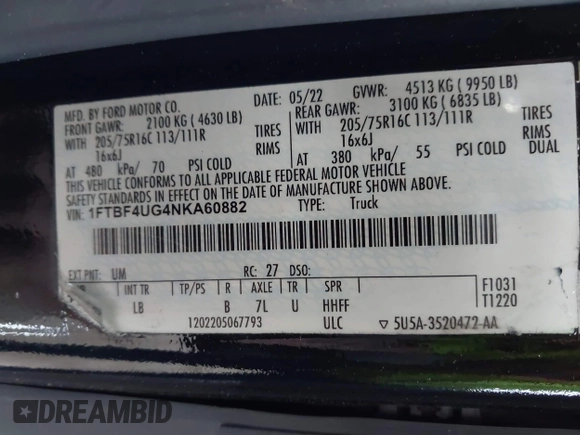 2022 Ford Transit Cargo z VIN 1FTBF4UG4NKA60882, wystawiony jako IAAI lot #42255992 z przebiegiem 2 977 mil mil oraz . Historia ofert i sprzedaży dostępna na DreamBid. Obrazek 9.