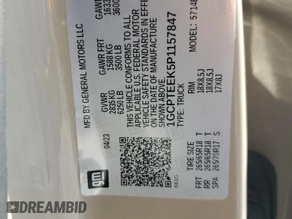 2023 Chevrolet Colorado 4WD Trail Boss с VIN 1GCPTEEK5P1157847, выставлен на аукционе Copart как лот 53582575 с пробегом 38 451 миль миль и Списание • Salvage title. История ставок и продаж доступна на DreamBid. Изображение 12.