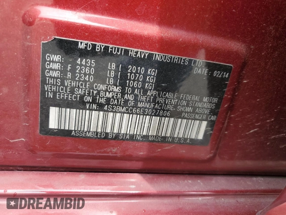 2014 Subaru Legacy Premium с VIN 4S3BMCC66E3027806, выставлен на аукционе Copart как лот 61738595 с пробегом 143 340 миль миль и Списание • Salvage title. История ставок и продаж доступна на DreamBid. Изображение 12.