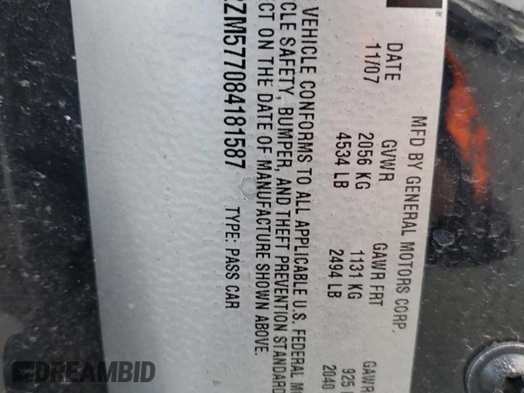 2008 Pontiac G6 GXP with VIN 1G2ZM577084181587, listed as a Copart auction lot 82910964 with 54,630 mi miles and Salvage Title. Bid and sale history available at DreamBid. Image 15.