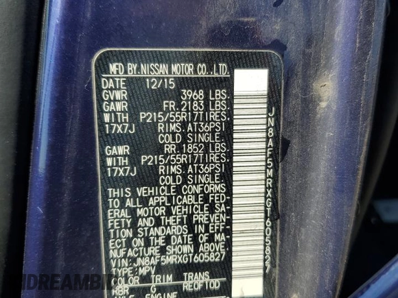 2016 Nissan Juke S z VIN JN8AF5MRXGT605827, wystawiony jako Copart lot #56575595 z przebiegiem 87 328 mil mil oraz Szkoda całkowita • Salvage title. Historia ofert i sprzedaży dostępna na DreamBid. Obrazek 13.
