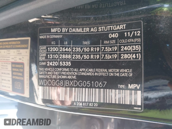 2013 Mercedes-Benz GLK with VIN WDCGG8JBXDG051067, listed as a IAAI auction lot 42107151 with 123,576 mi miles. Bid and sale history available at carsss.com. Image 9.