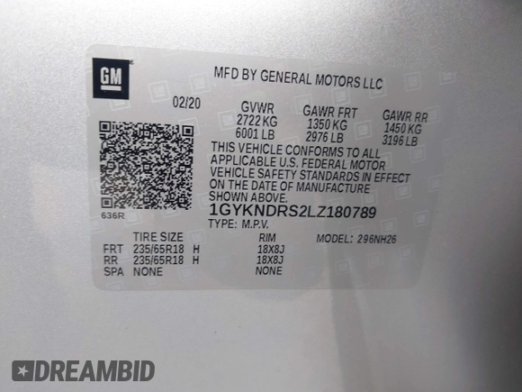 2020 Cadillac XT5 Premium Luxury AWD with VIN 1GYKNDRS2LZ180789, listed as a IAAI auction lot 42209888 with 64,246 mi miles and . Bid and sale history available at DreamBid. Image 9.