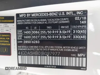 2018 Mercedes-Benz GLE 350 with VIN 4JGDA5HB0JB097977, listed as a IAAI auction lot 42496127 with 65,396 mi miles and . Bid and sale history available at DreamBid. Image 9.