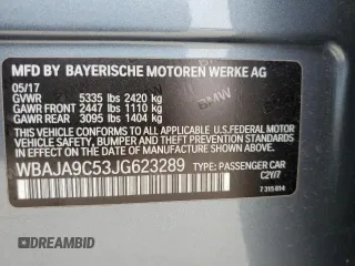 2018 BMW 5 Series 530e with VIN WBAJA9C53JG623289, listed as a Copart auction lot 48053465 with 120,969 mi miles and Clean title. Bid and sale history available at DreamBid. Image 12.