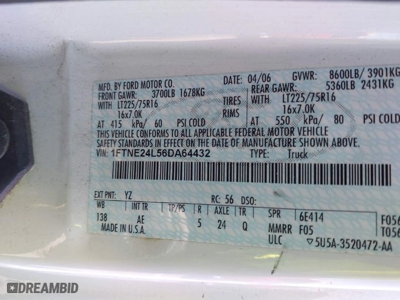 2006 Ford Econoline Cargo Van with VIN 1FTNE24L56DA64432, listed as a IAAI auction lot 41888024 with 245,481 mi miles. Bid and sale history available at carsss.com. Image 9.