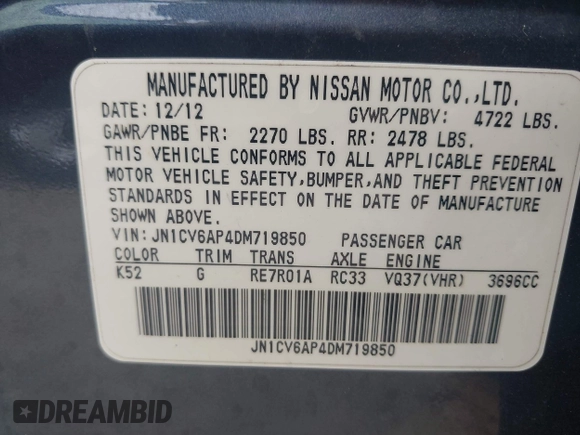 2013 Infiniti G37 Journey with VIN JN1CV6AP4DM719850, listed as a IAAI auction lot 42122350 with 249,642 mi miles and . Bid and sale history available at DreamBid. Image 9.