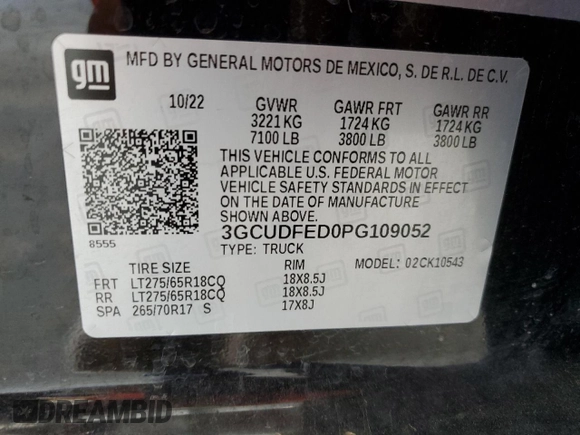 2023 Chevrolet Silverado 1500 LT Trail Boss with VIN 3GCUDFED0PG109052, listed as a Copart auction lot 52438905 with 28,030 mi miles and Salvage Title. Bid and sale history available at DreamBid. Image 12.