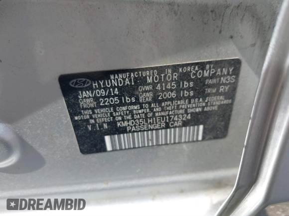 2014 Hyundai Elantra GT with VIN KMHD35LH1EU174324, listed as a IAAI auction lot 41850746 with 160,853 mi miles. Bid and sale history available at carsss.com. Image 9.