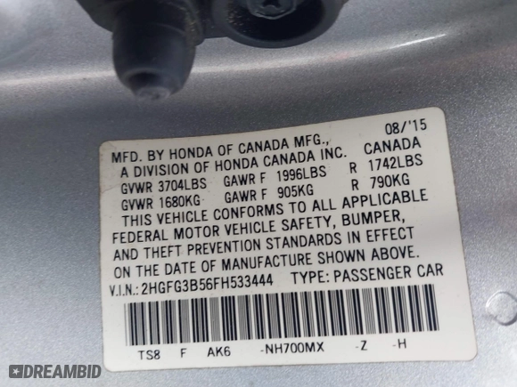2015 Honda Civic Coupe LX with VIN 2HGFG3B56FH533444, listed as a IAAI auction lot 41907071 with 141,282 mi miles. Bid and sale history available at carsss.com. Image 9.