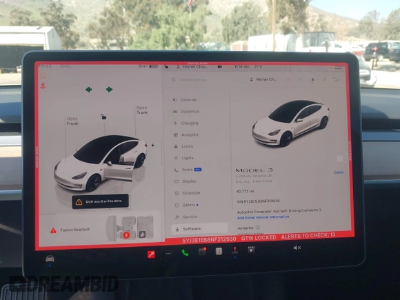 2022 Tesla Model 3 Long Range z VIN 5YJ3E1EB8NF212930, wystawiony jako IAAI lot #41658127 z przebiegiem 43 773 mil mil oraz . Historia ofert i sprzedaży dostępna na DreamBid. Obrazek 19.