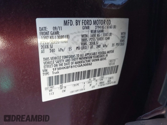 2012 Ford Explorer Limited с VIN 1FMHK8F81CGA30592, выставлен на аукционе IAAI как лот 41740735 с пробегом 164 115 миль миль и . История ставок и продаж доступна на DreamBid. Изображение 9.