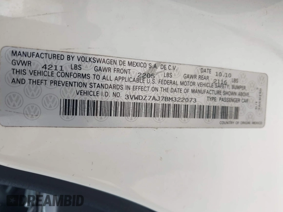 2011 Volkswagen Jetta SE с VIN 3VWDZ7AJ7BM322073, выставлен на аукционе IAAI как лот 42132111 с пробегом 195 236 миль миль и . История ставок и продаж доступна на DreamBid. Изображение 9.