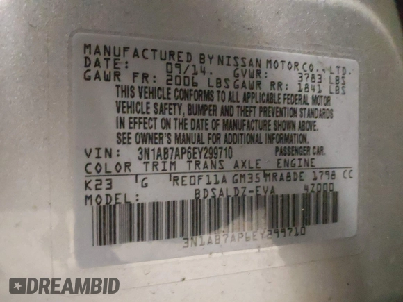 2014 Nissan Sentra S with VIN 3N1AB7AP6EY299710, listed as a IAAI auction lot 41505297 with 124,994 mi miles and . Bid and sale history available at DreamBid. Image 9.