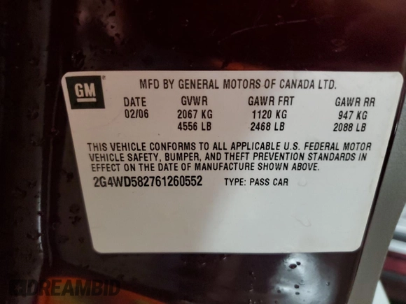 2006 Buick LaCrosse CXL with VIN 2G4WD582761260552, listed as a Copart auction lot 50617855 with 188,259 mi miles and Salvage Title. Bid and sale history available at carsss.com. Image 12.