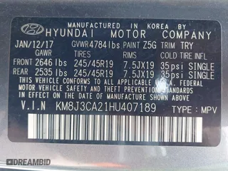 2017 Hyundai Tucson Sport with VIN KM8J3CA21HU407189, listed as a IAAI auction lot 42090562 with 113,618 mi miles. Bid and sale history available at carsss.com. Image 9.