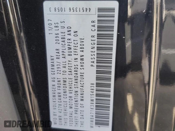 2008 Volkswagen Rabbit S z VIN WVWBA71K38W154838, wystawiony jako Copart lot #76519744 z przebiegiem 169 986 mil mil oraz Szkoda całkowita • Salvage title. Historia ofert i sprzedaży dostępna na DreamBid. Obrazek 12.