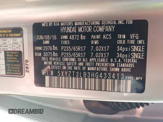 2017 Hyundai Santa Fe 2.4L with VIN 5XYZT3LB3HG433413, listed as a IAAI auction lot 42530257 with 254,497 mi miles and . Bid and sale history available at DreamBid. Image 9.