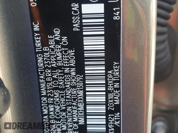 2021 Toyota C-HR LE z VIN NMTKHMBXXMR130792, wystawiony jako Copart lot #54854625 z przebiegiem 27 478 mil mil oraz Nie do naprawy • Non repairable. Historia ofert i sprzedaży dostępna na DreamBid. Obrazek 14.