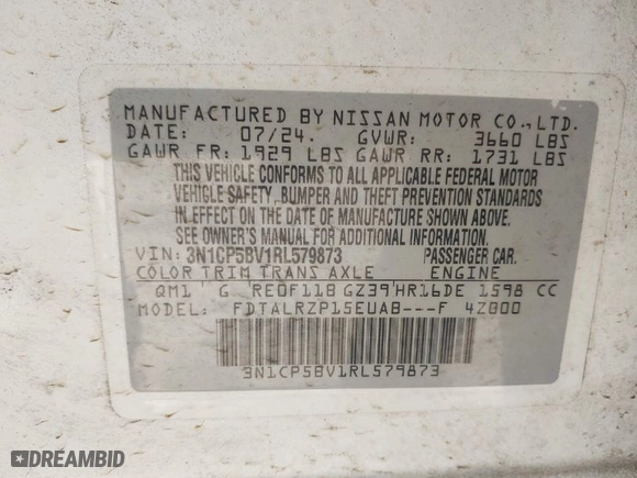 2024 Nissan Kicks S with VIN 3N1CP5BV1RL579873, listed as a IAAI auction lot 41971447 with 19,295 mi miles. Bid and sale history available at carsss.com. Image 9.