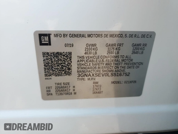 2020 Chevrolet Equinox LS z VIN 3GNAXSEV0LS516752, wystawiony jako Copart lot #60435705 z przebiegiem 78 921 mil mil oraz Szkoda całkowita • Salvage title. Historia ofert i sprzedaży dostępna na DreamBid. Obrazek 13.
