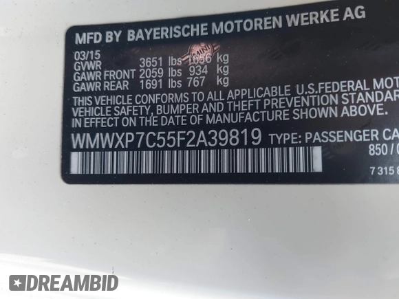 2015 MINI Hardtop S z VIN WMWXP7C55F2A39819, wystawiony jako IAAI lot #42338717 z przebiegiem 64 961 mil mil oraz . Historia ofert i sprzedaży dostępna na DreamBid. Obrazek 9.