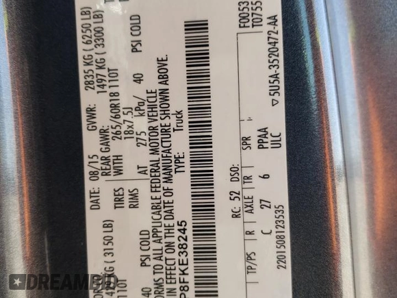 2015 Ford F-150 XL with VIN 1FTEX1CP8FKE38245, listed as a Copart auction lot 47648685 with 154,512 mi miles and Salvage Title. Bid and sale history available at carsss.com. Image 14.