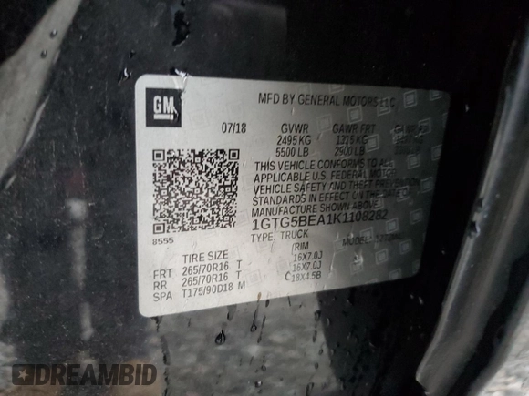 2019 GMC Canyon 2WD with VIN 1GTG5BEA1K1108282, listed as a Copart auction lot 44886435 with 68,584 mi miles and Salvage Title. Bid and sale history available at carsss.com. Image 12.