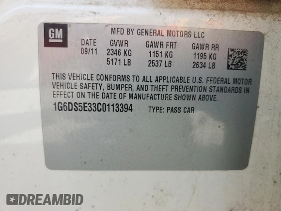 2012 Cadillac CTS Premium with VIN 1G6DS5E33C0113394, listed as a Copart auction lot 55991315 with 199,741 mi miles and Salvage title. Bid and sale history available at DreamBid. Image 12.